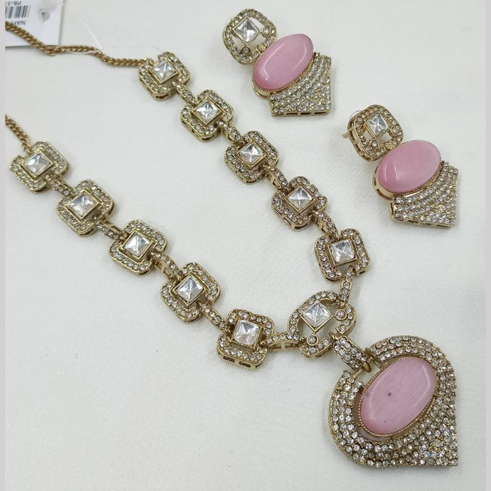 NAFJ Gold Plated Kundan Stone Necklace Set