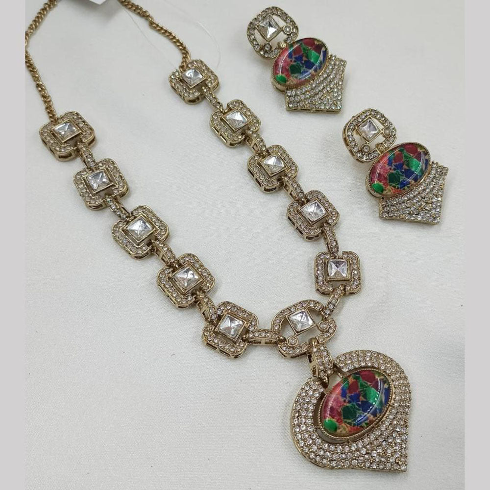 NAFJ Gold Plated Kundan Stone Necklace Set