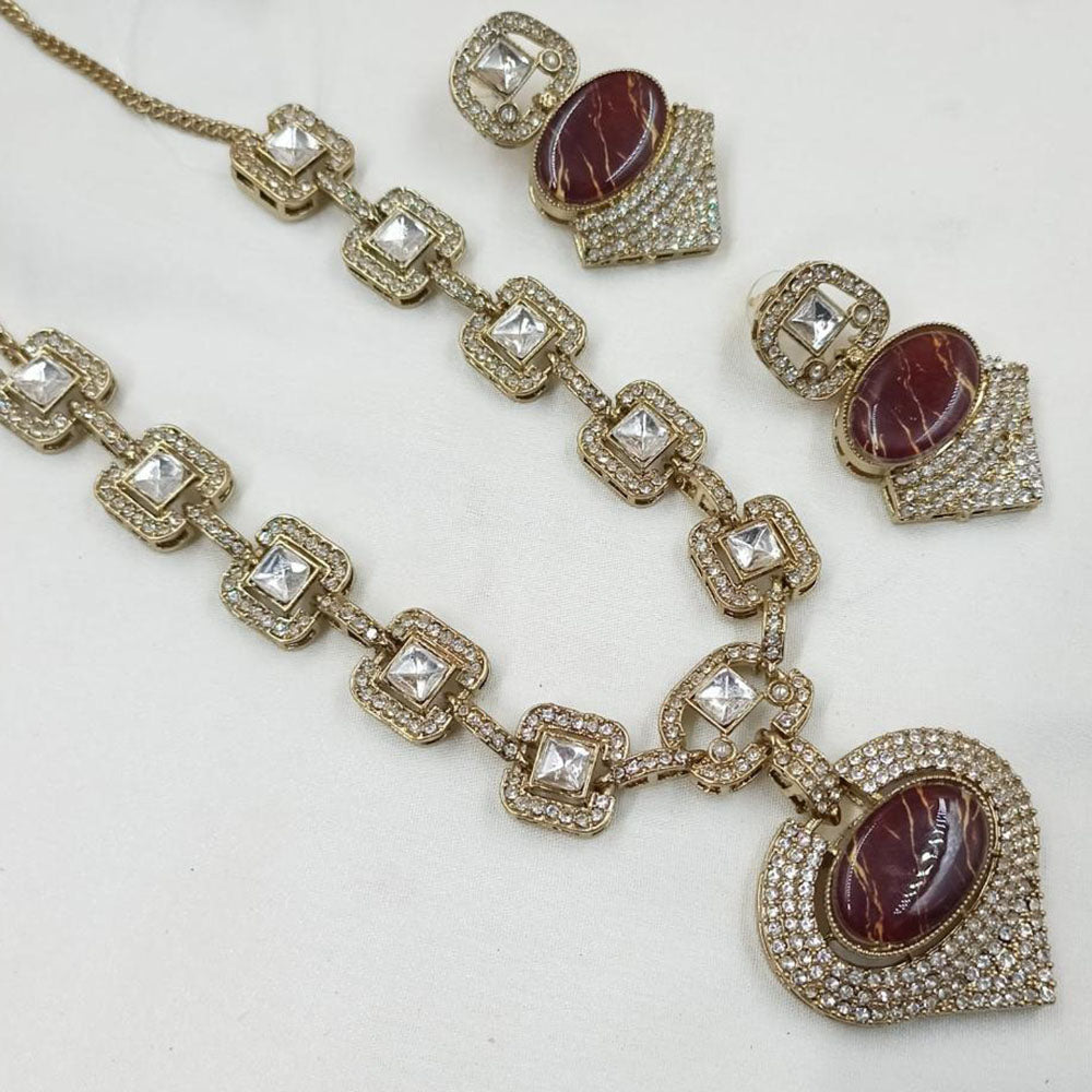 NAFJ Gold Plated Kundan Stone Necklace Set
