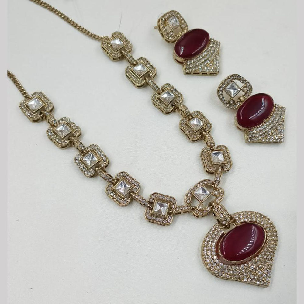 NAFJ Gold Plated Kundan Stone Necklace Set