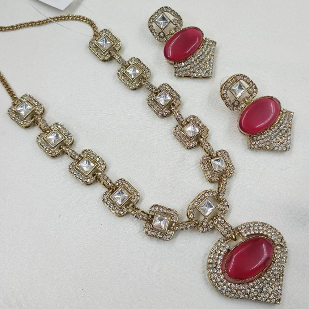 NAFJ Gold Plated Kundan Stone Necklace Set
