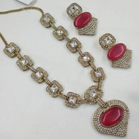 NAFJ Gold Plated Kundan Stone Necklace Set