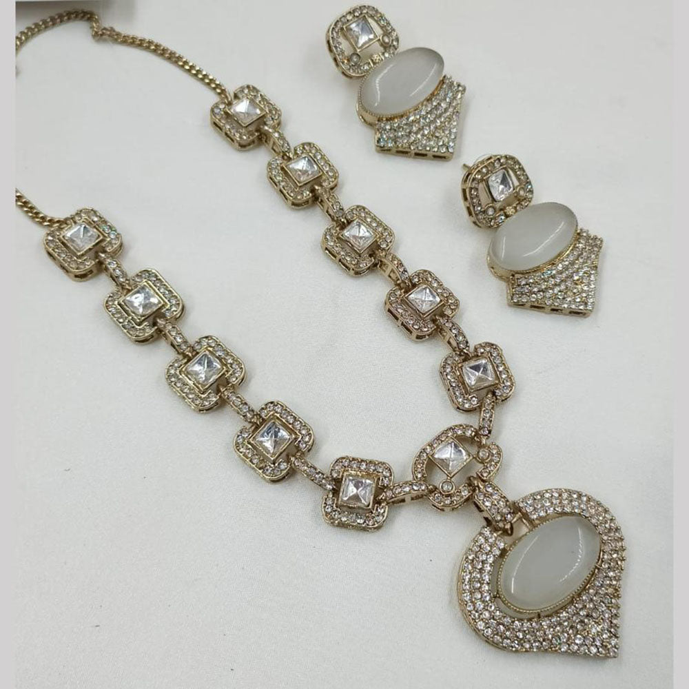 NAFJ Gold Plated Kundan Stone Necklace Set