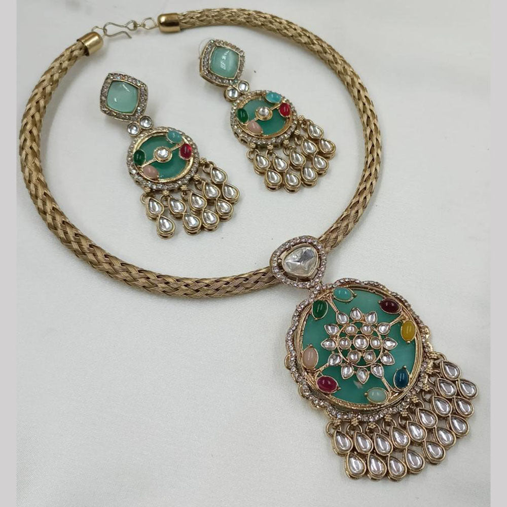 NAFJ Gold Plated Kundan Stone Necklace Set