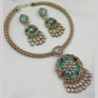 NAFJ Gold Plated Kundan Stone Necklace Set