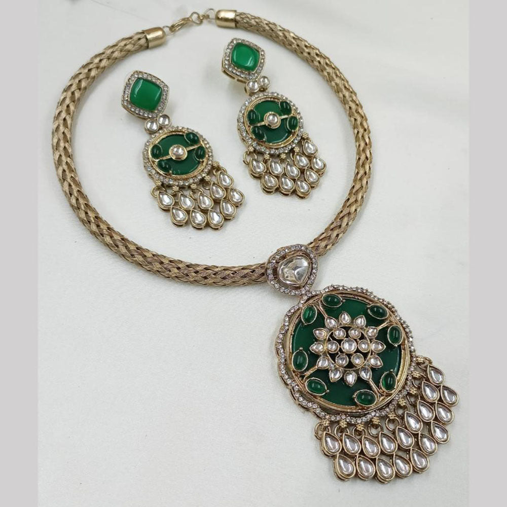 NAFJ Gold Plated Kundan Stone Necklace Set