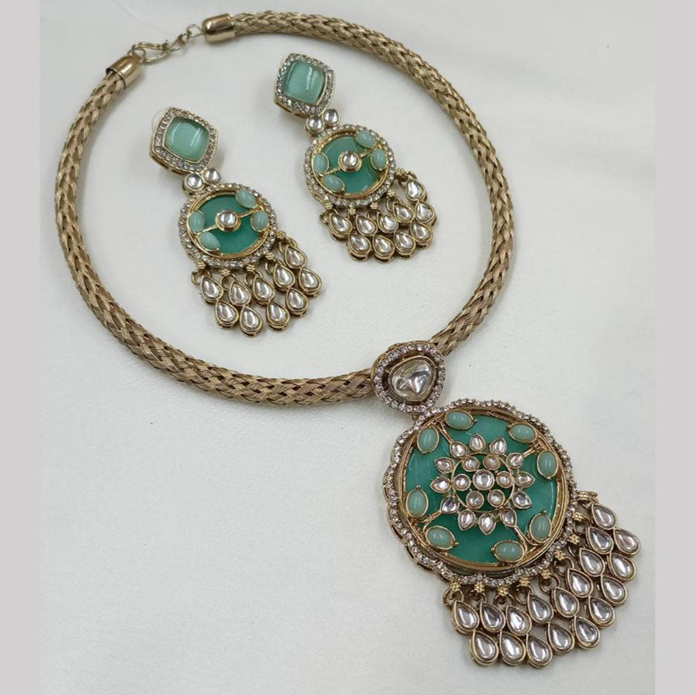 NAFJ Gold Plated Kundan Stone Necklace Set