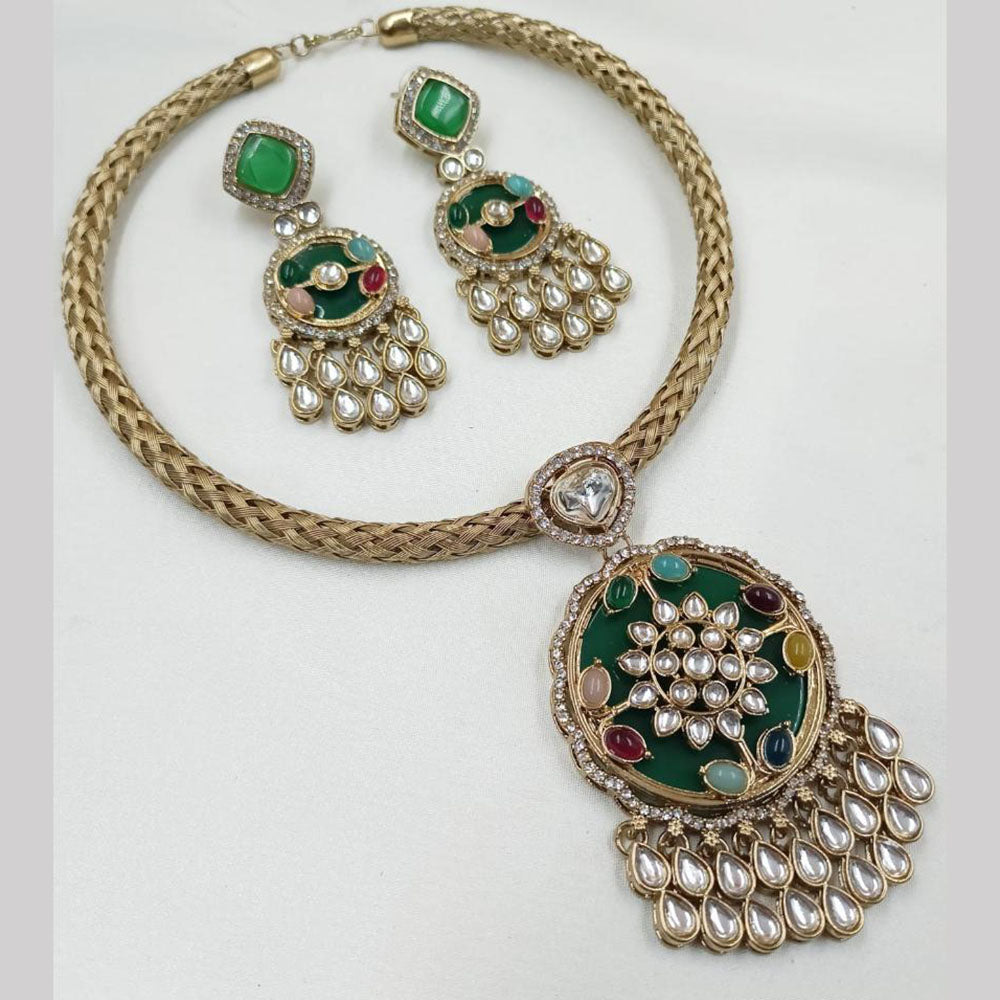 NAFJ Gold Plated Kundan Stone Necklace Set