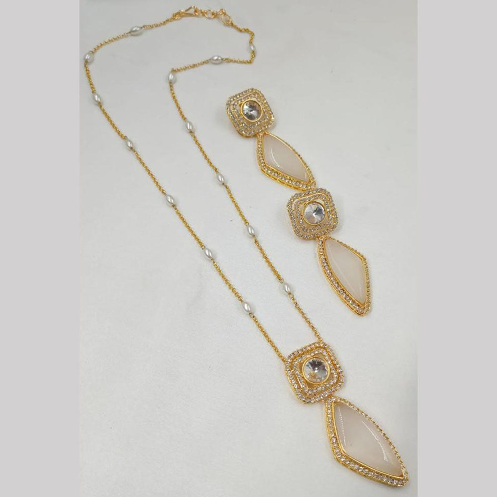 NAFJ Graceful Glam Gold Plated Beads Long Necklace
