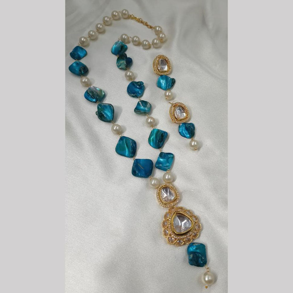 NAFJ Gold Plated Pearl And Beads Long  Necklace Set