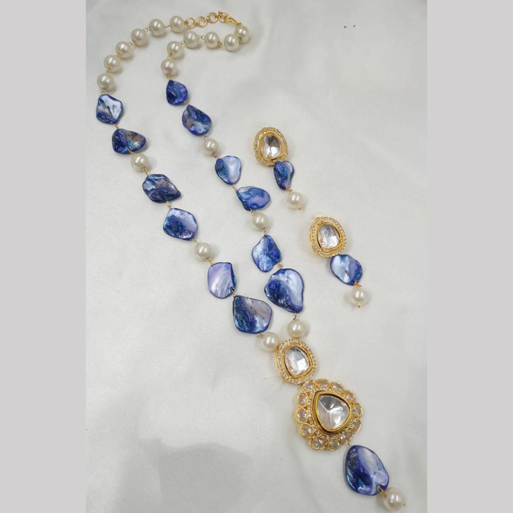 NAFJ Gold Plated Pearl And Beads Long  Necklace Set