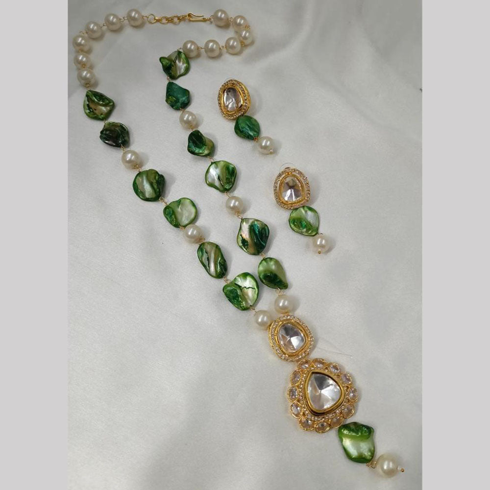 NAFJ Gold Plated Pearl And Beads Long  Necklace Set