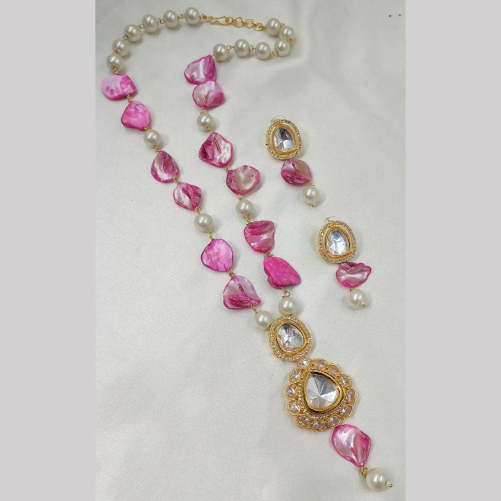 NAFJ Gold Plated Pearl And Beads Long  Necklace Set