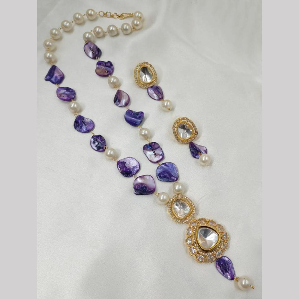 NAFJ Gold Plated Pearl And Beads Long  Necklace Set