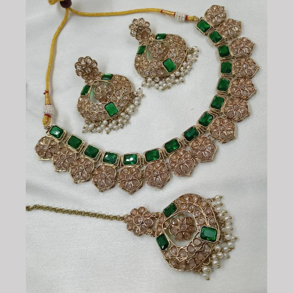 NAFJ Gold Plated Timeless Beauty Crystal And Pearl Necklace Set