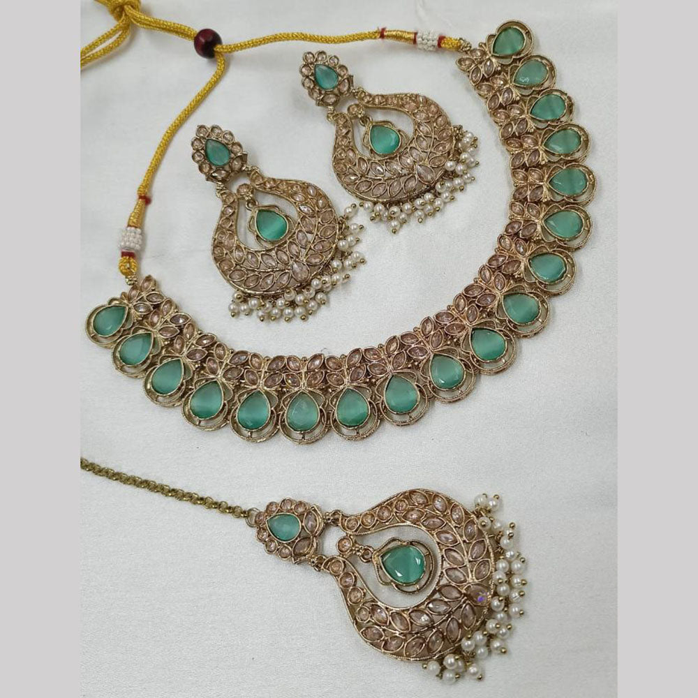 NAFJ Gold Plated Timeless Beauty Crystal And Pearl Necklace Set