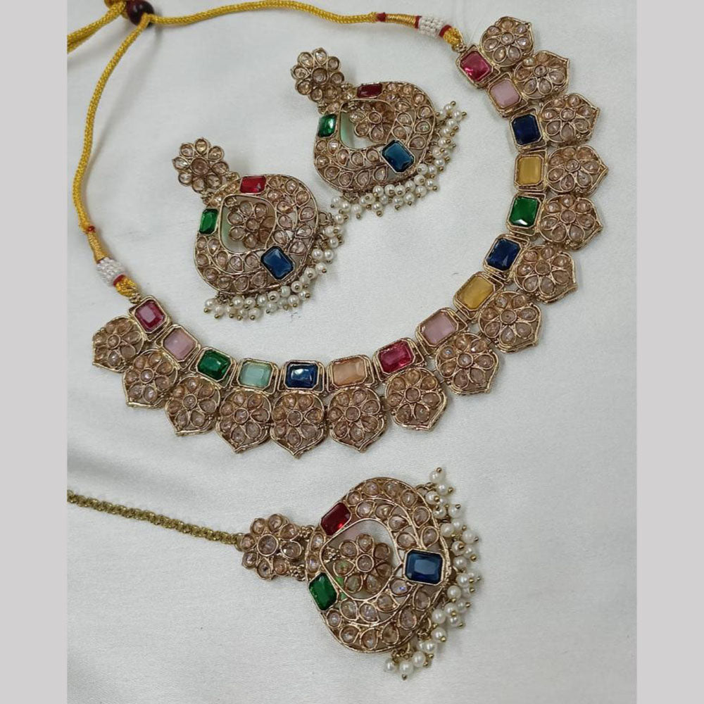 NAFJ Gold Plated Timeless Beauty Crystal And Pearl Necklace Set