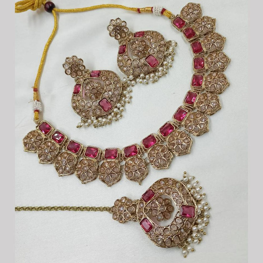NAFJ Gold Plated Timeless Beauty Crystal And Pearl Necklace Set