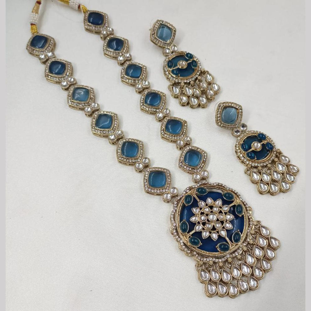 NAFJ Gold Plated Kundan Stone Necklace Set