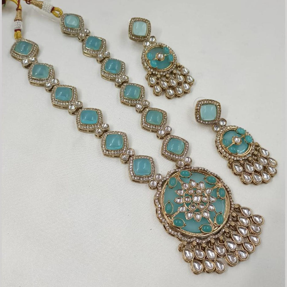 NAFJ Gold Plated Kundan Stone Necklace Set