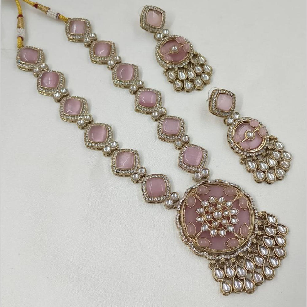 NAFJ Gold Plated Kundan Stone Necklace Set