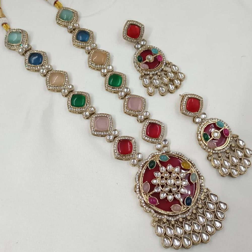 NAFJ Gold Plated Kundan Stone Necklace Set