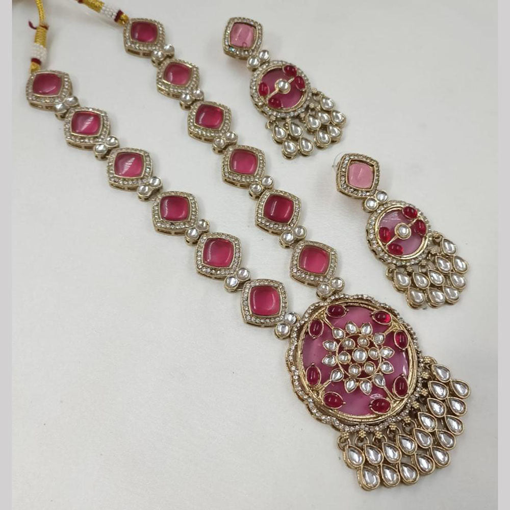 NAFJ Gold Plated Kundan Stone Necklace Set
