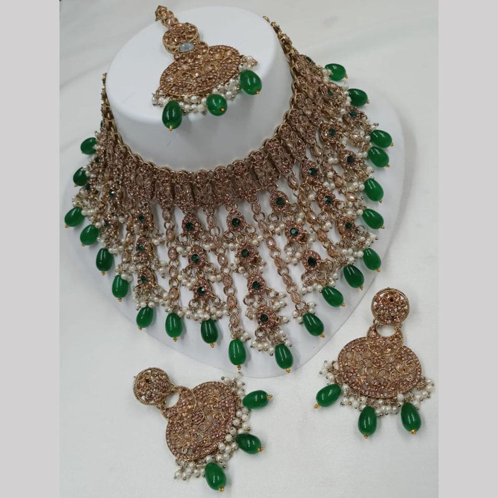 NAFJ Gold Plated Timeless Beauty Crystal And  Beads Choker Necklace Set