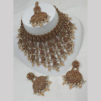 NAFJ Gold Plated Timeless Beauty Crystal And  Beads Choker Necklace Set