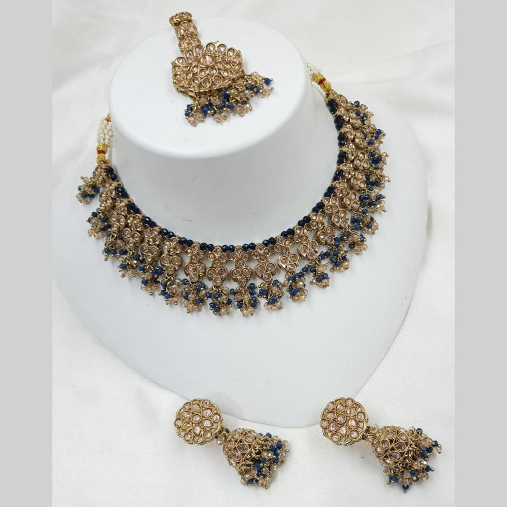 NAFJ Gold Plated Timeless Beauty Crystal And  Beads Choker Necklace Set