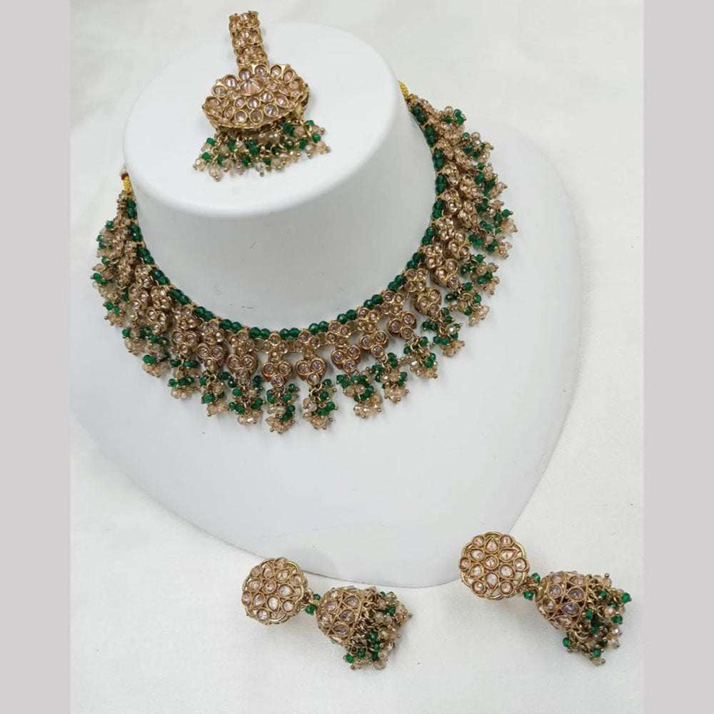 NAFJ Gold Plated Timeless Beauty Crystal And  Beads Choker Necklace Set