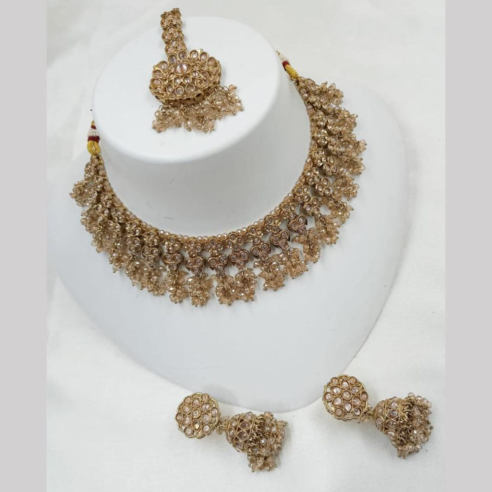 NAFJ Gold Plated Timeless Beauty Crystal And  Beads Choker Necklace Set