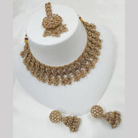 NAFJ Gold Plated Timeless Beauty Crystal And  Beads Choker Necklace Set