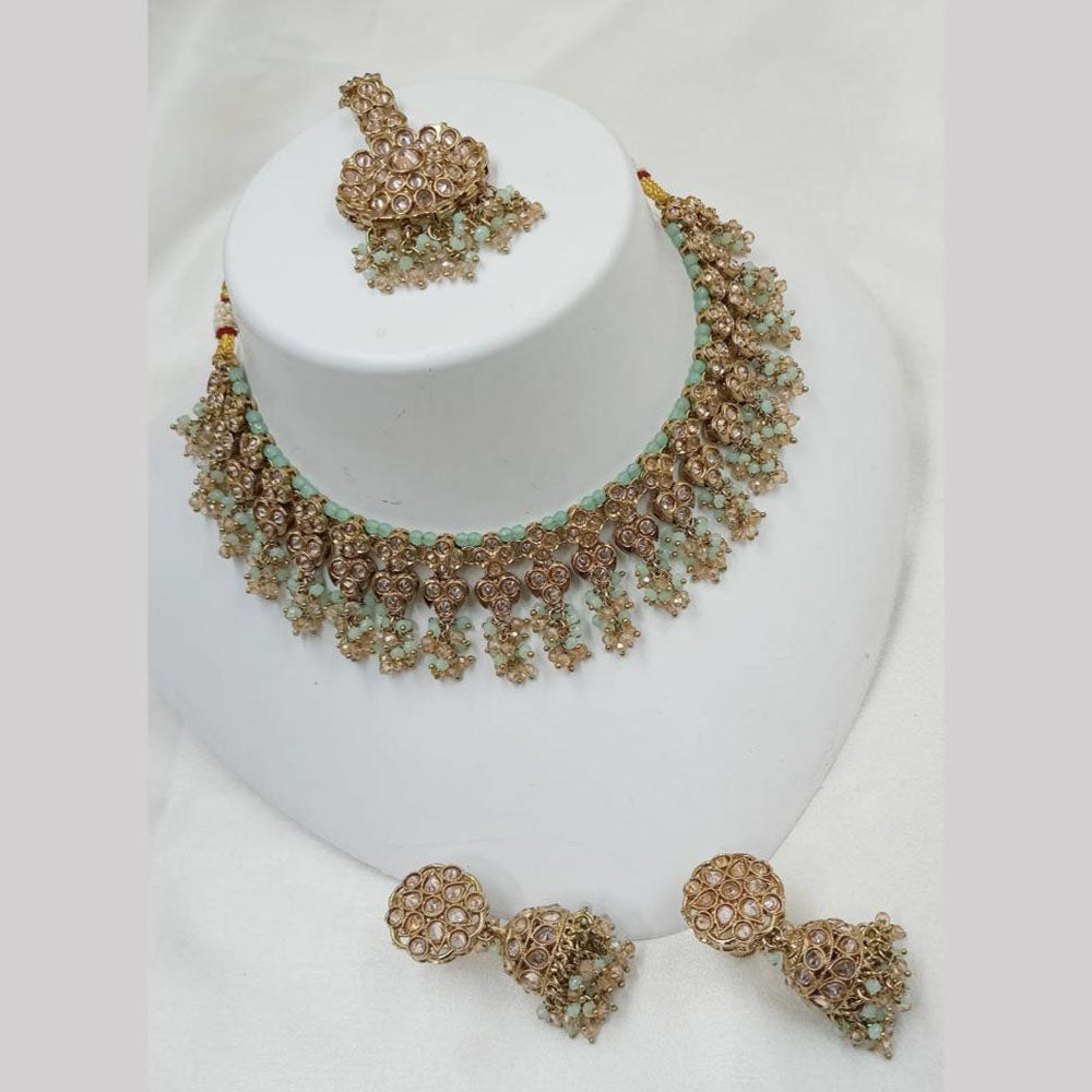 NAFJ Gold Plated Timeless Beauty Crystal And  Beads Choker Necklace Set