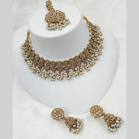 NAFJ Gold Plated Timeless Beauty Crystal And  Beads Choker Necklace Set