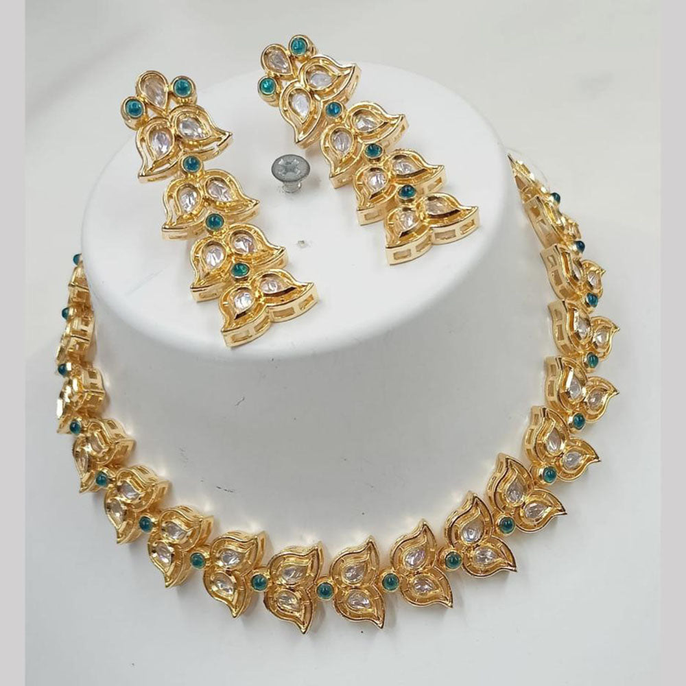 NAFJ Gold Plated Kundan Stone Necklace Set