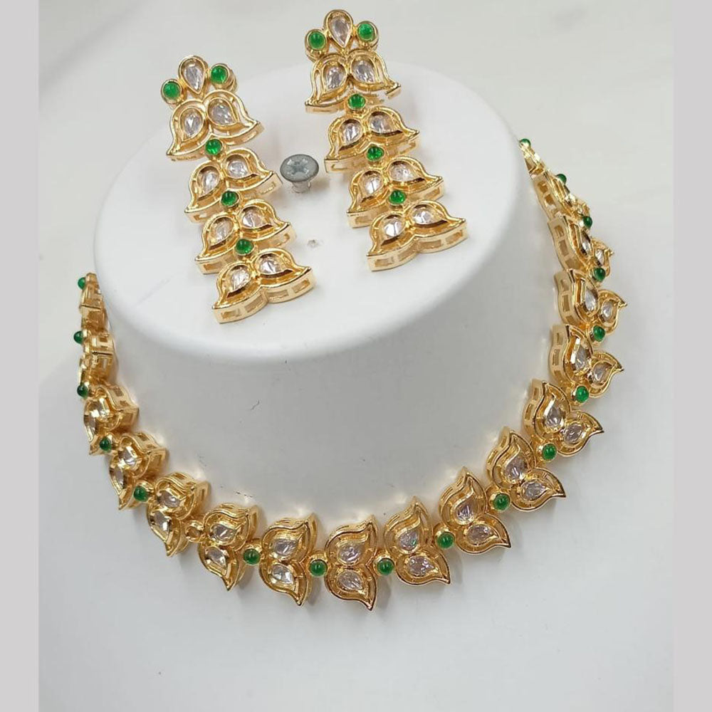 NAFJ Gold Plated Kundan Stone Necklace Set