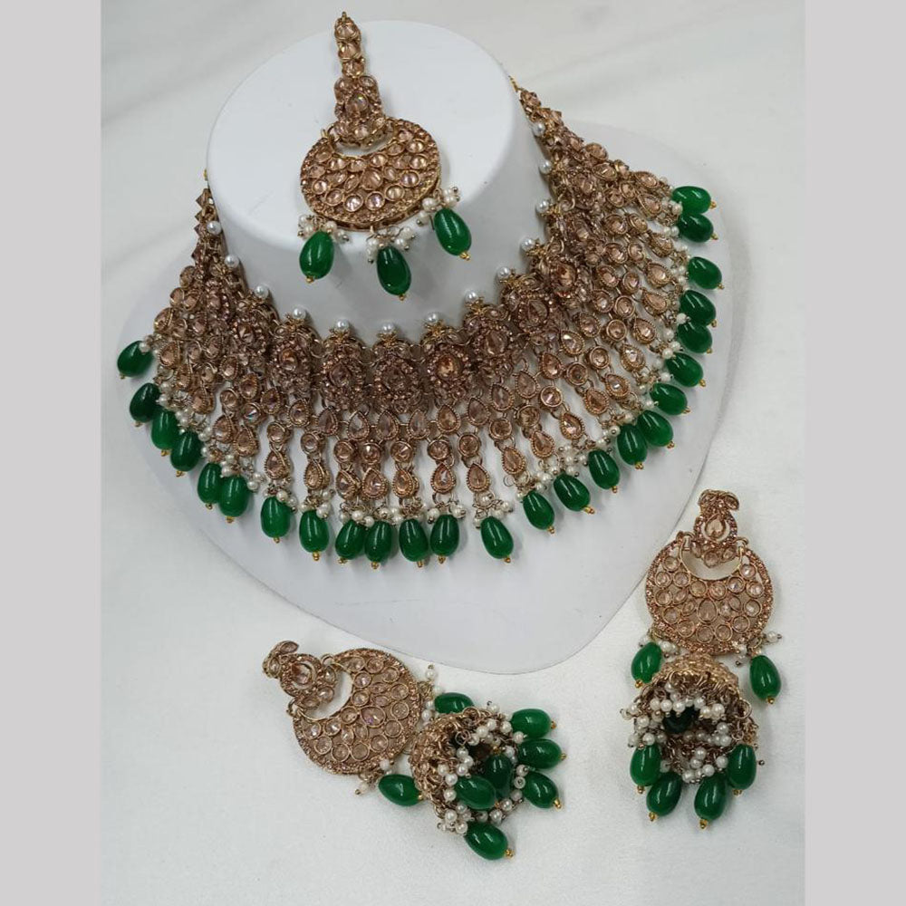 NAFJ Gold Plated Timeless Beauty Crystal And  Beads Choker Necklace Set