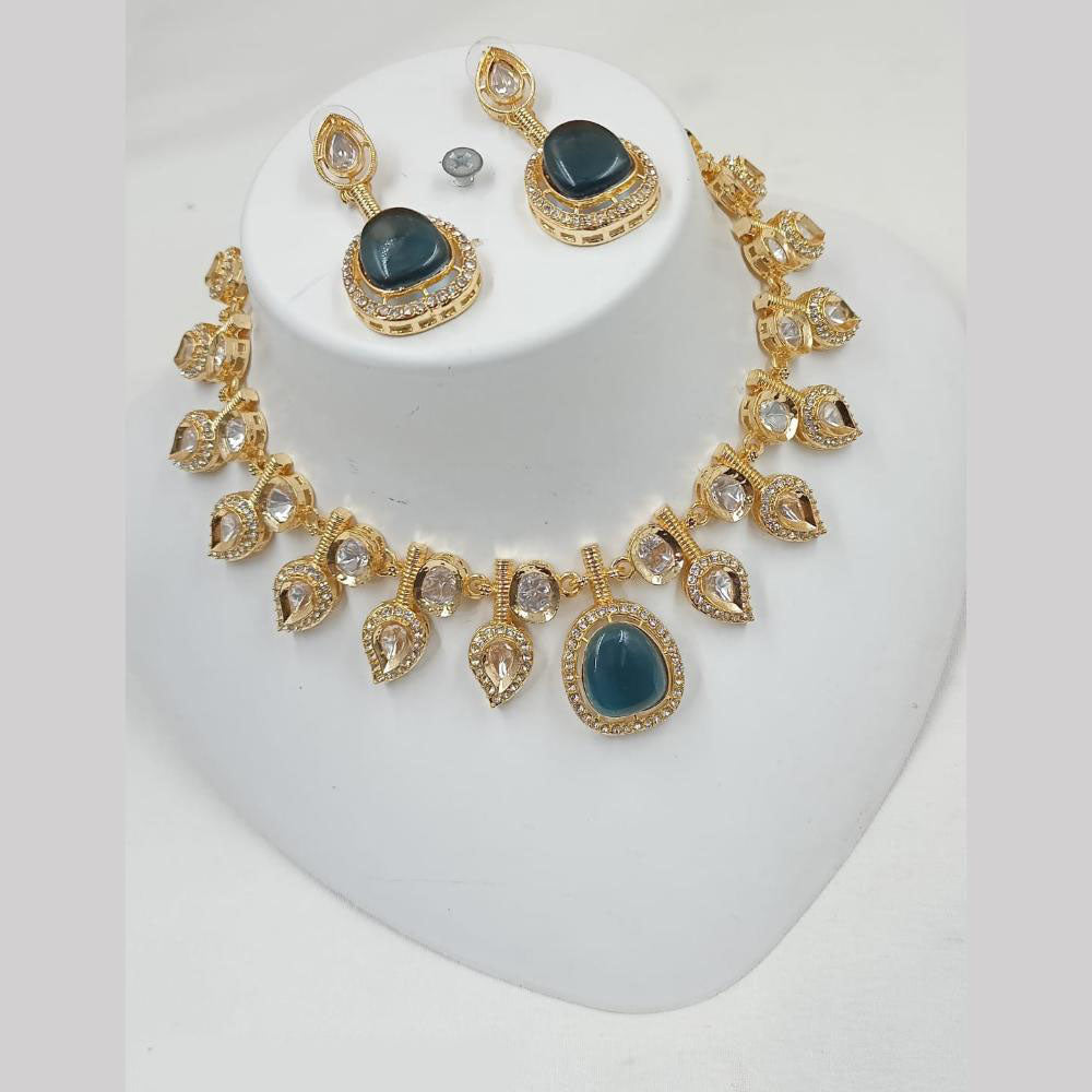 NAFJ Gold Plated Kundan Stone Necklace Set