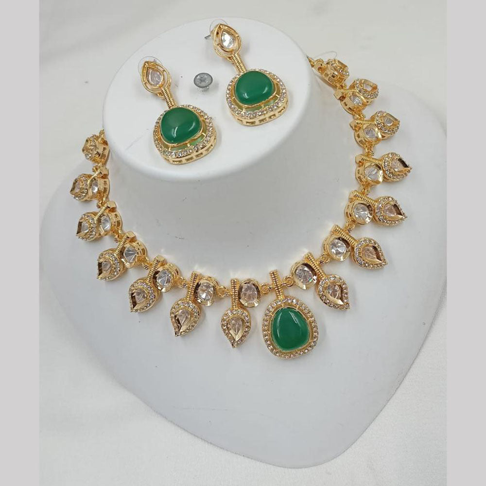 NAFJ Gold Plated Kundan Stone Necklace Set