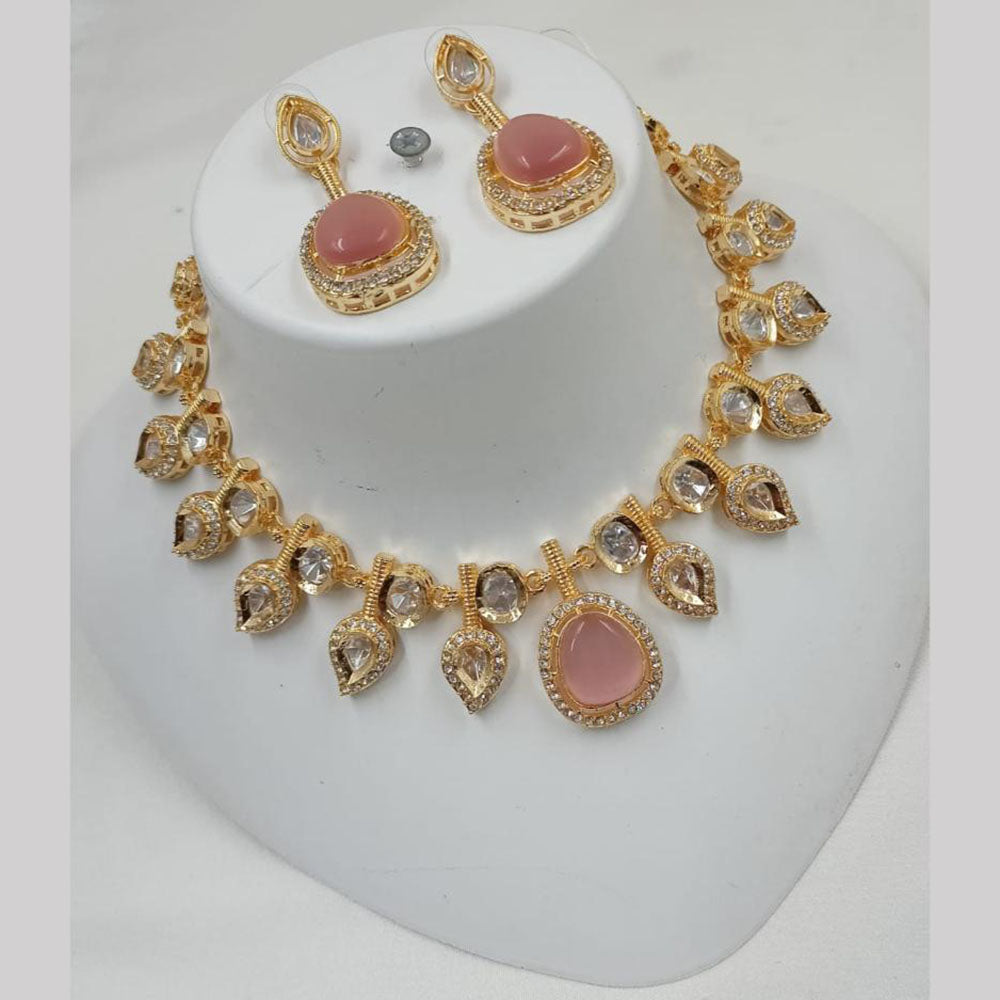 NAFJ Gold Plated Kundan Stone Necklace Set