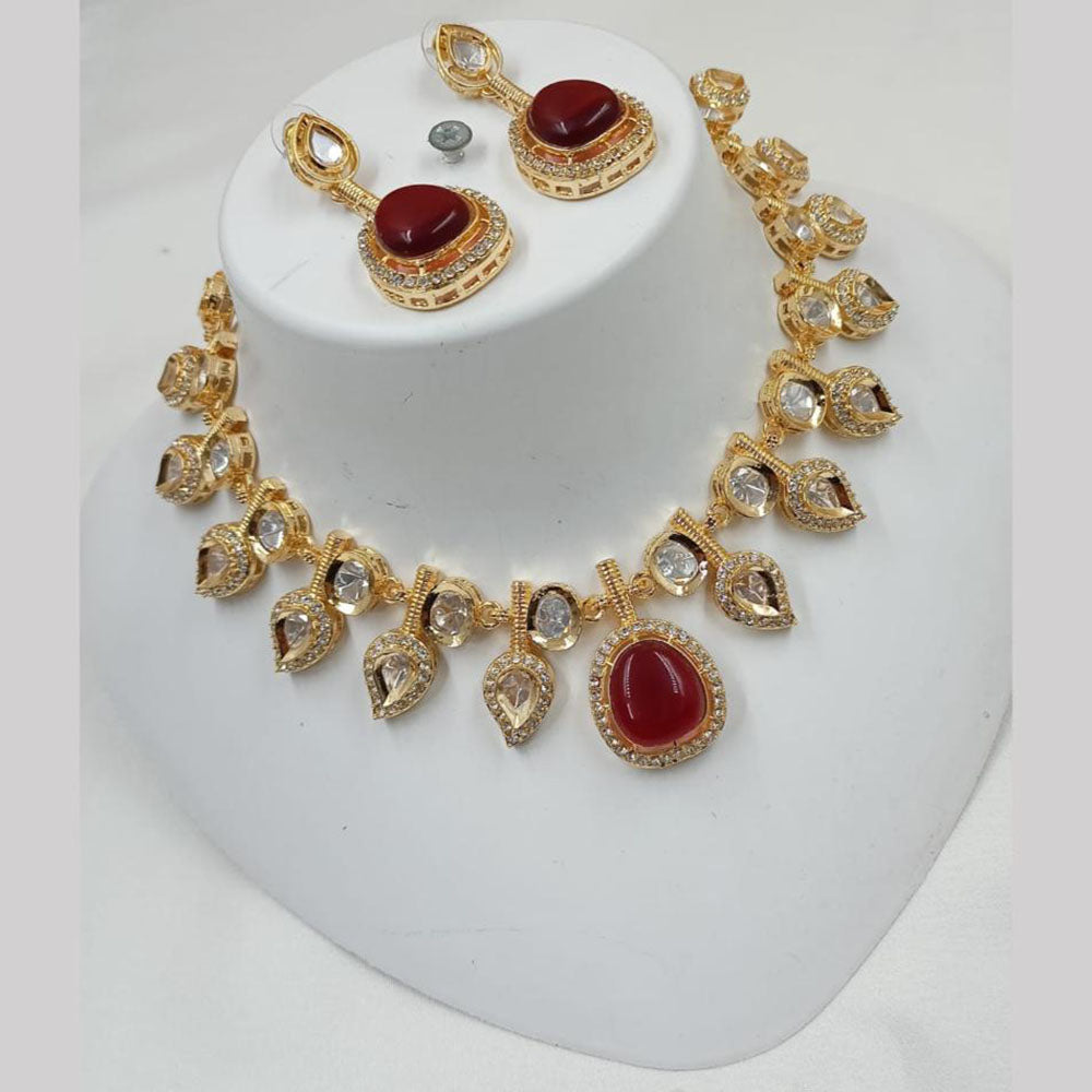 NAFJ Gold Plated Kundan Stone Necklace Set