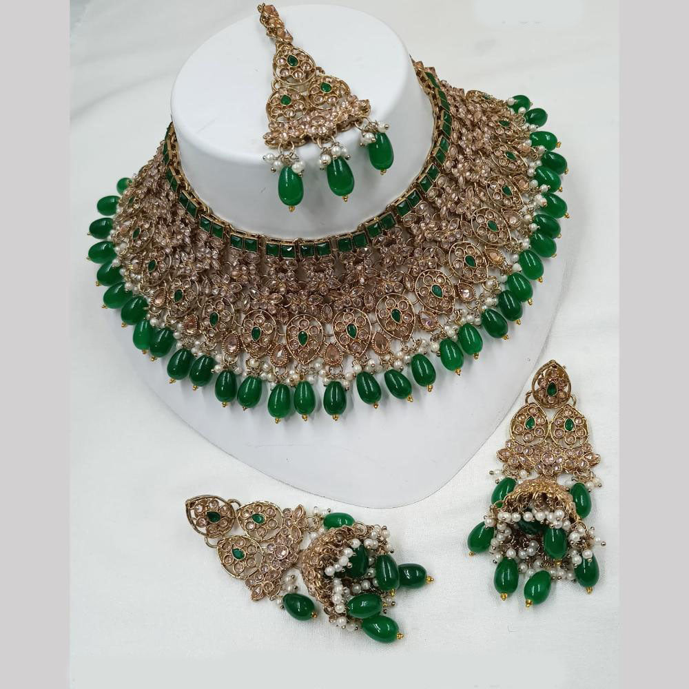 NAFJ Gold Plated Timeless Beauty Crystal And  Beads Choker Necklace Set