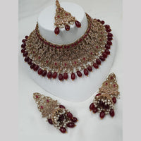 NAFJ Gold Plated Timeless Beauty Crystal And  Beads Choker Necklace Set