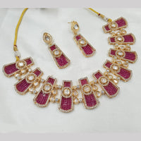 NAFJ Gold Plated Kundan And Beads Necklace Set