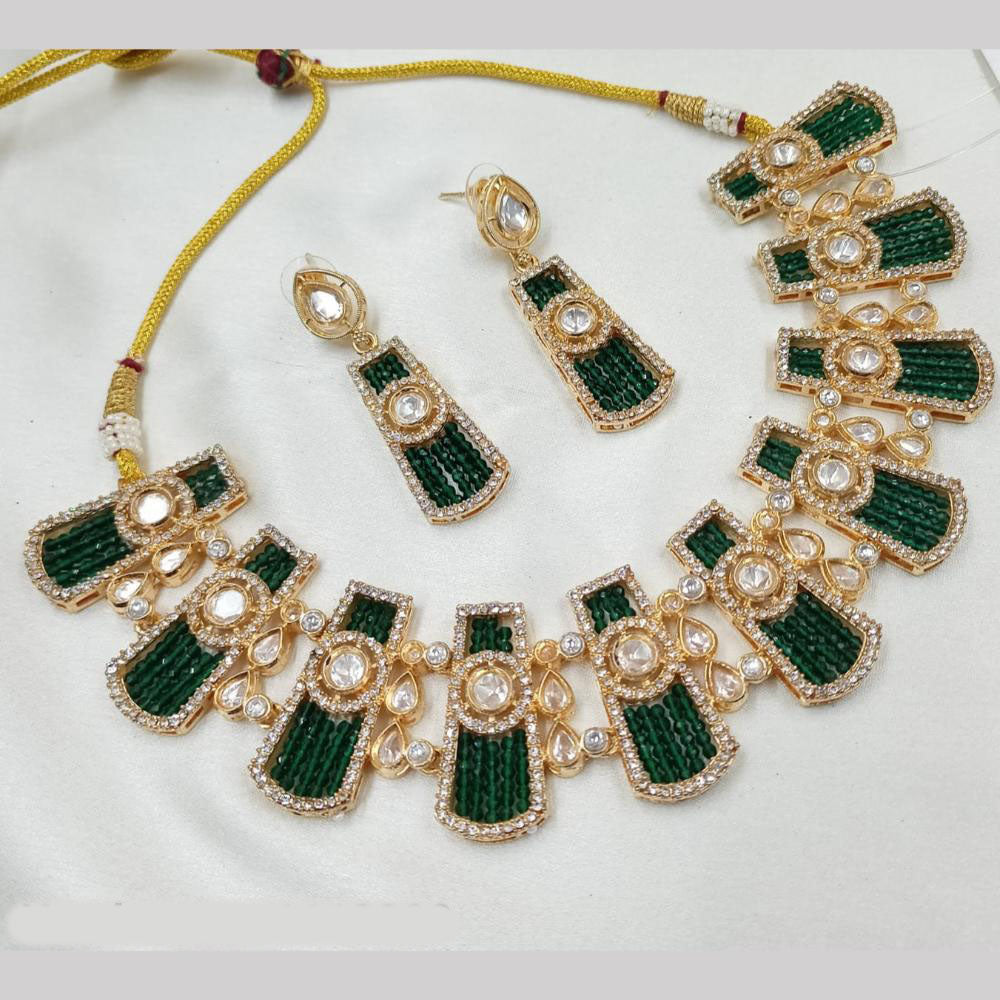 NAFJ Gold Plated Kundan And Beads Necklace Set