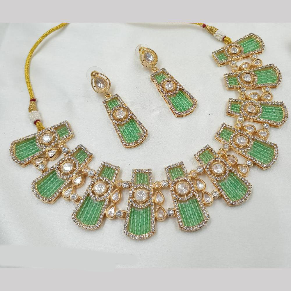 NAFJ Gold Plated Kundan And Beads Necklace Set