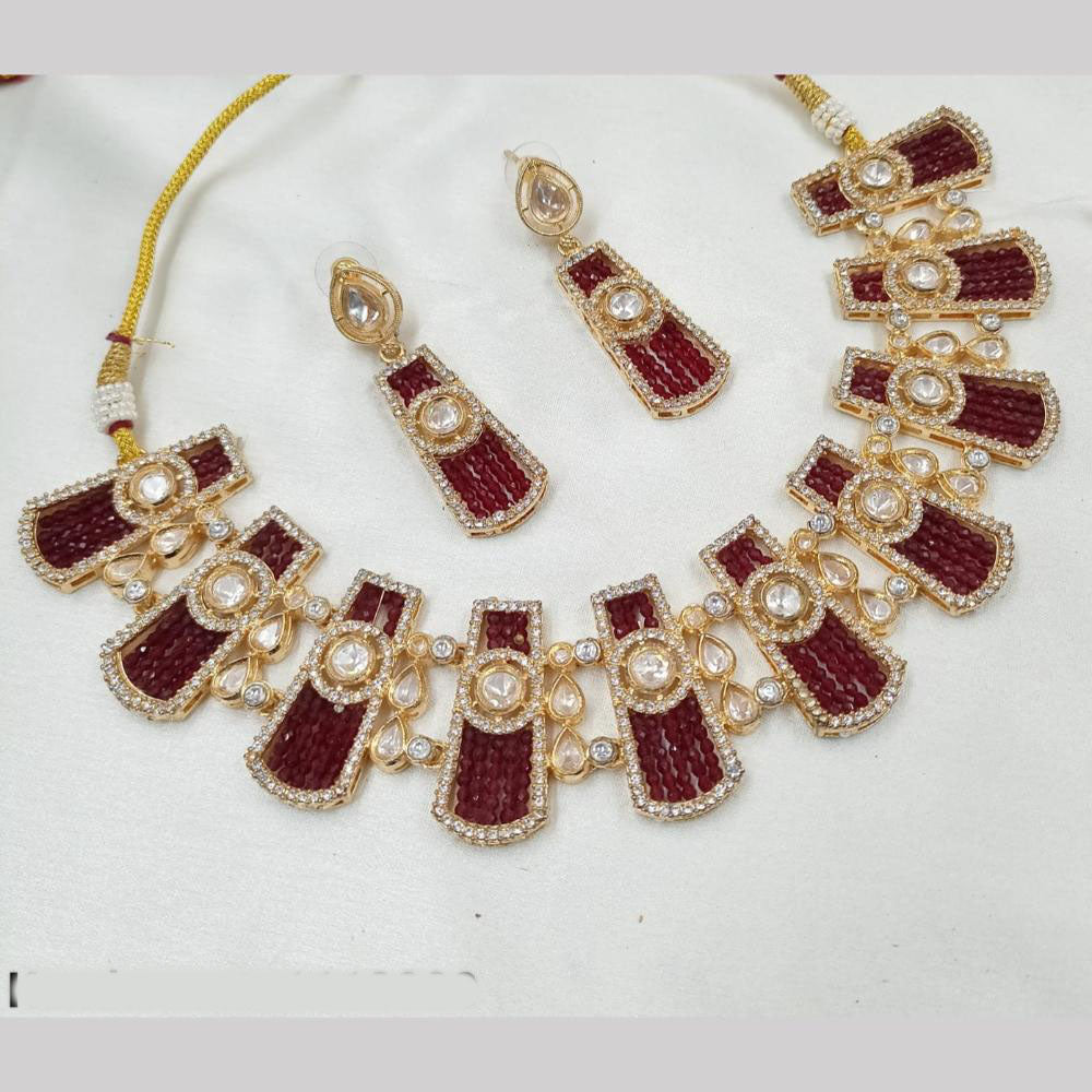 NAFJ Gold Plated Kundan And Beads Necklace Set