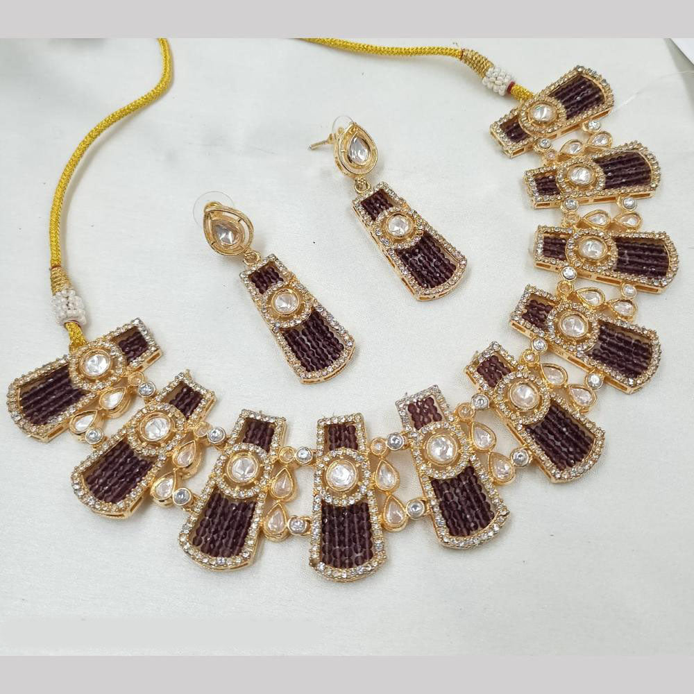 NAFJ Gold Plated Kundan And Beads Necklace Set