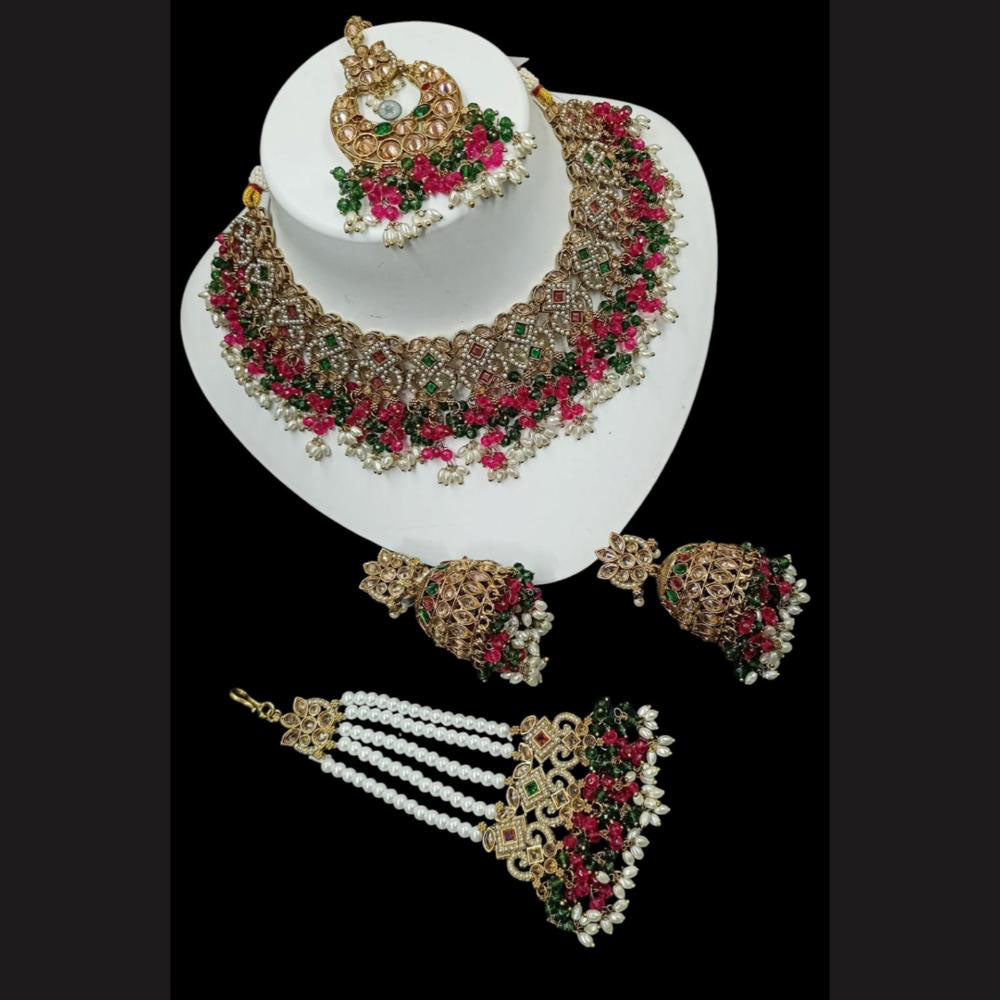 NAFJ Gold Plated Timeless Beauty Crystal And  Beads Choker Necklace Set